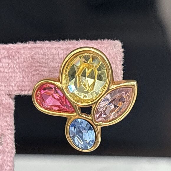 Vintage Swarovski SAL Earrings Crystal Rhinestone Pierced Post Pastel Gold Tone - Picture 3 of 12